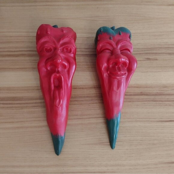 Vintage Set Of R Vandamme 1996 Red Chili Pepper Wall Decor Anthropomorphic Faces